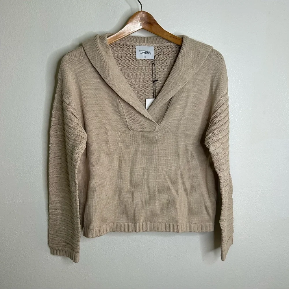 NWT 100% Cotton Tan Textured Pullover Sweater Stitches & Stripes Size XS